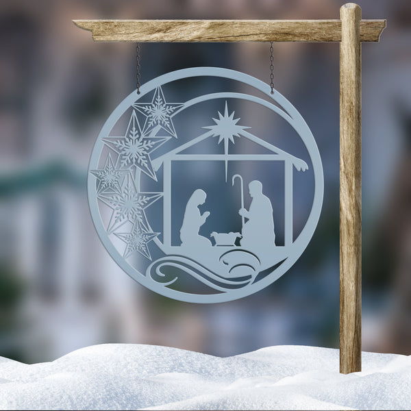 Metal Christmas Star Nativity Sign - Holiday Decor-Christmas Nativity Hanging Sign -Door Hanger