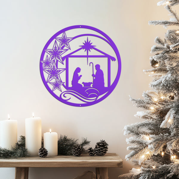 Metal Christmas Star Nativity Sign - Holiday Decor-Christmas Nativity Hanging Sign -Door Hanger