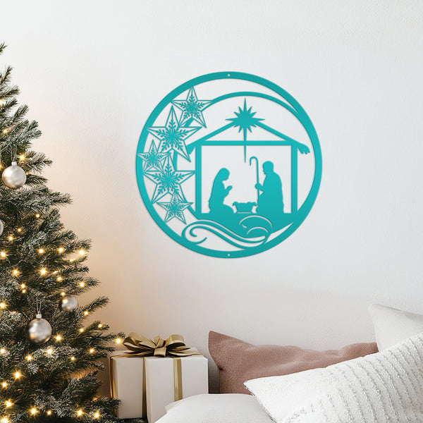 Metal Christmas Star Nativity Sign - Holiday Decor-Christmas Nativity Hanging Sign -Door Hanger