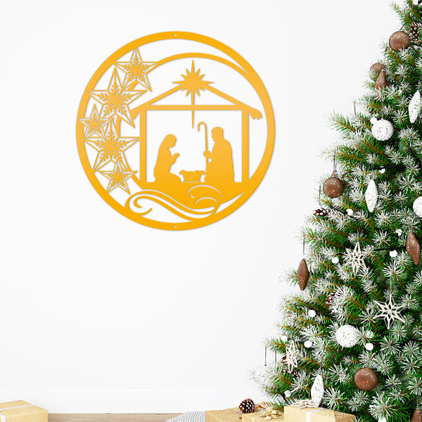 Metal Christmas Star Nativity Sign - Holiday Decor-Christmas Nativity Hanging Sign -Door Hanger