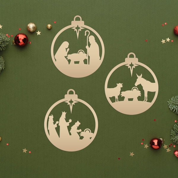 Nativity Christmas Ornaments - Metal Manger Scene Ornament Collection - Charming Holiday Decorations - Available as one or in a full set