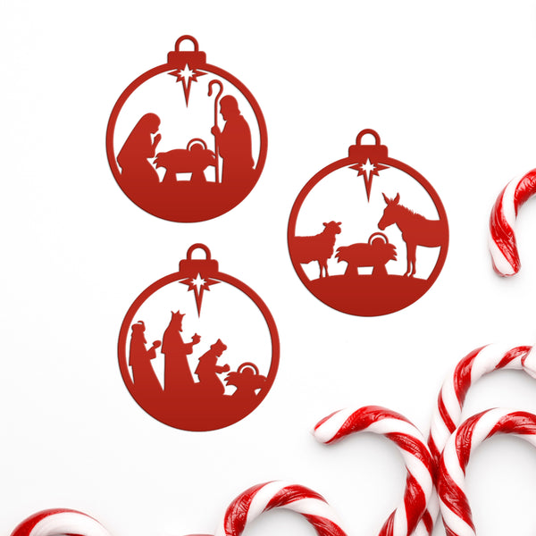 Nativity Christmas Ornaments - Metal Manger Scene Ornament Collection - Charming Holiday Decorations - Available as one or in a full set