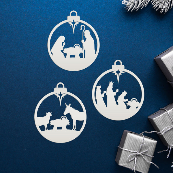 Nativity Christmas Ornaments - Metal Manger Scene Ornament Collection - Charming Holiday Decorations - Available as one or in a full set