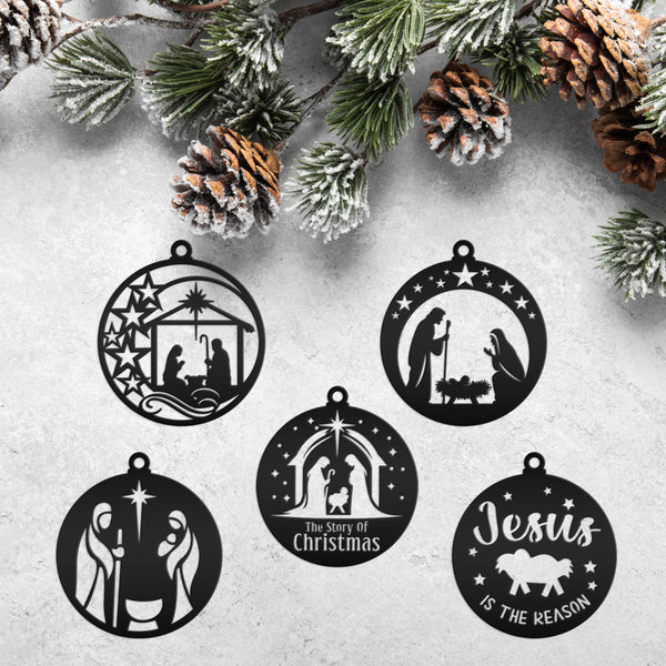 Assorted Christmas Nativity Metal Ornaments - Holiday Decorations