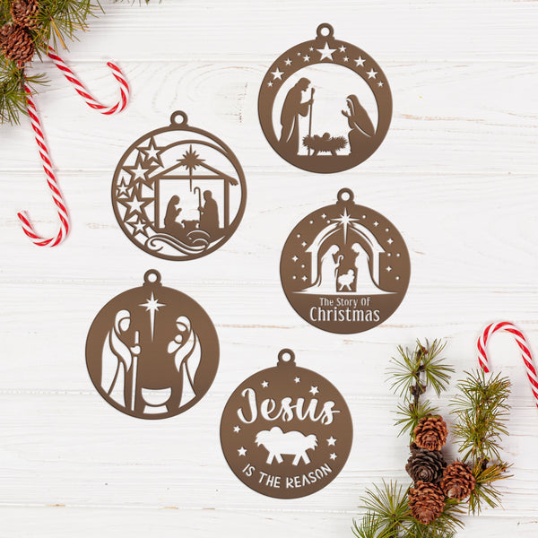 Assorted Christmas Nativity Metal Ornaments - Holiday Decorations