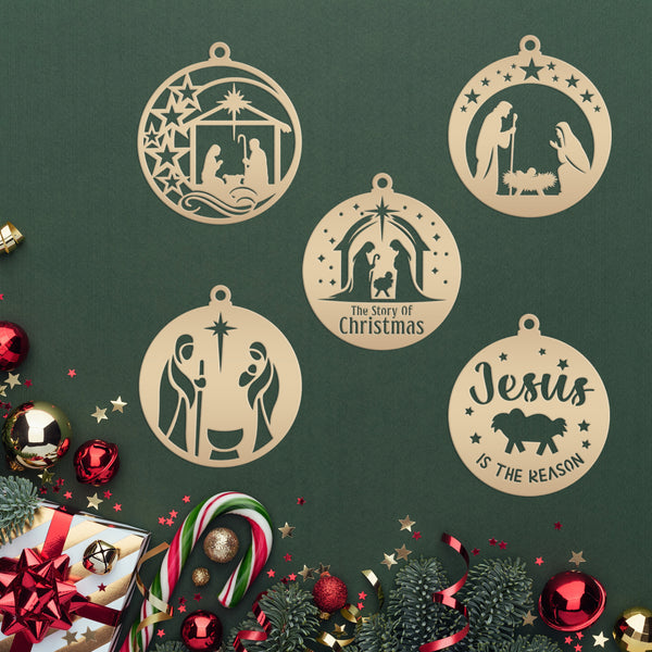 Assorted Christmas Nativity Metal Ornaments - Holiday Decorations