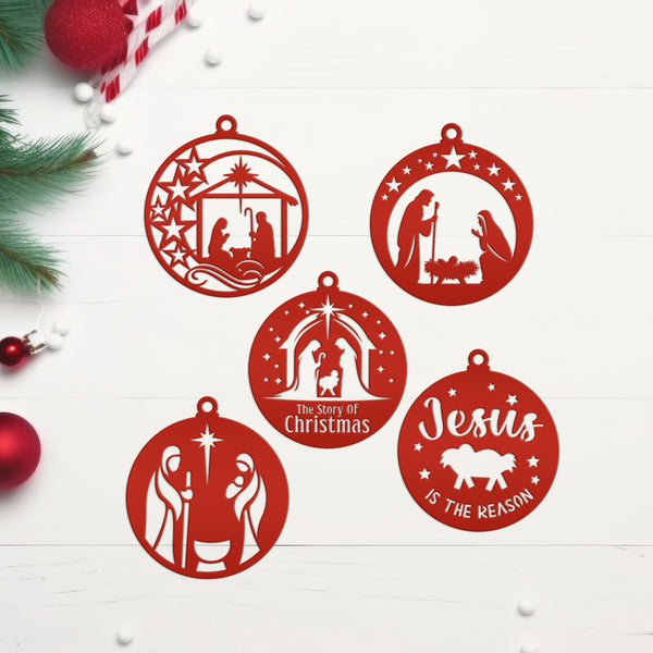 Assorted Christmas Nativity Metal Ornaments - Holiday Decorations