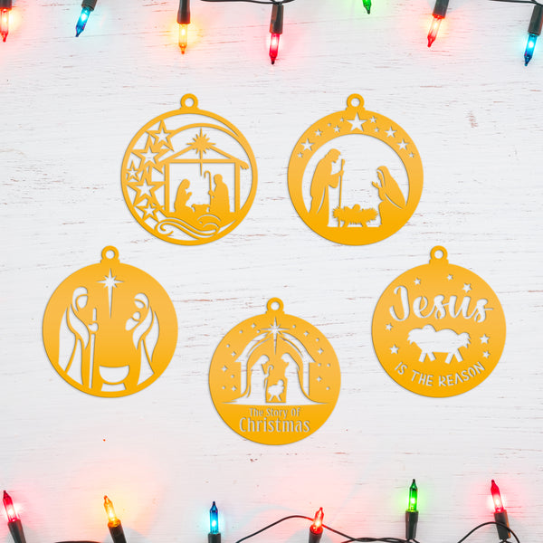 Assorted Christmas Nativity Metal Ornaments - Holiday Decorations