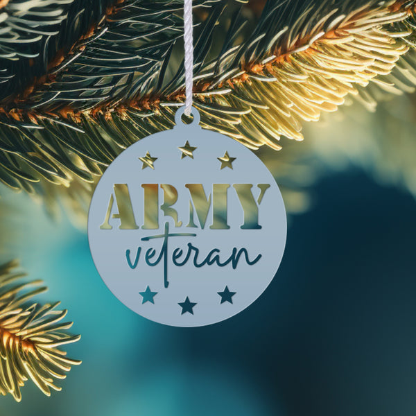 Army Veteran Decorative Metal Ornament - USA Military Vet Trinket - Metal Patriotic Decor - Christmas Stocking Stuffers - Gift for Grandpa