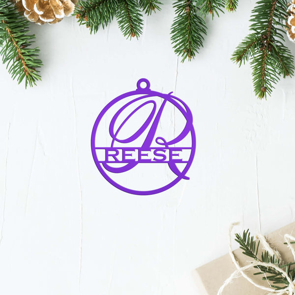 Personalized Round Monogram Metal Christmas/Holiday Ornament