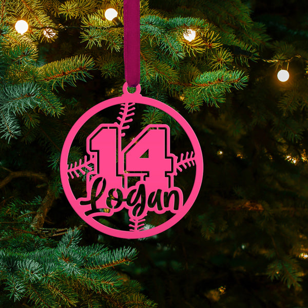 Personalized Name & Number Baseball Metal Christmas/Holiday Ornament