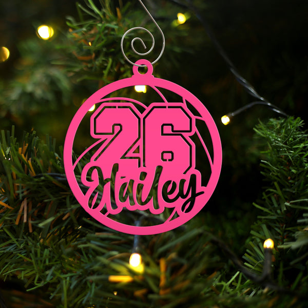 Personalized Basketball Name and Number Metal Christmas/Holiday Ornament
