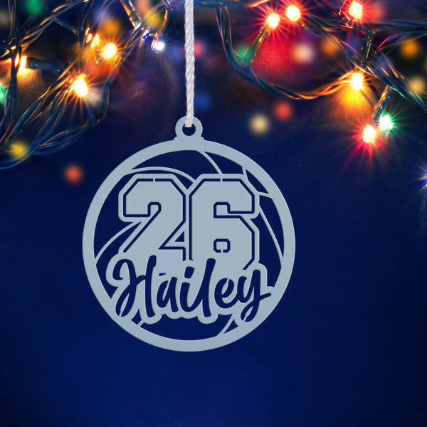 Personalized Basketball Name and Number Metal Christmas/Holiday Ornament