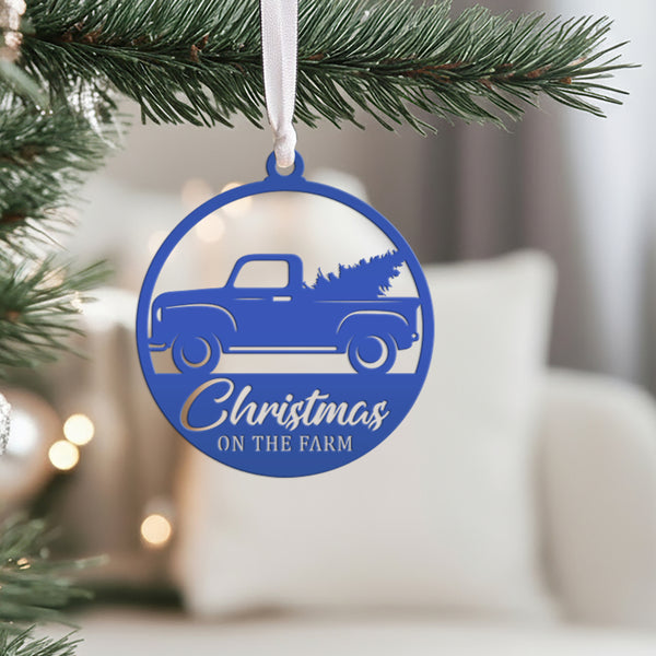 Rustic Metal Truck Carrying Christmas Tree – Unique Holiday Ornament - Gift for Farmer - Stocking Stuffer - Cute Christmas on the Farm Decor