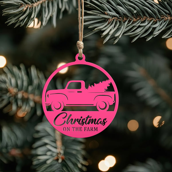 Rustic Metal Truck Carrying Christmas Tree – Unique Holiday Ornament - Gift for Farmer - Stocking Stuffer - Cute Christmas on the Farm Decor