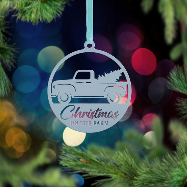 Rustic Metal Truck Carrying Christmas Tree – Unique Holiday Ornament - Gift for Farmer - Stocking Stuffer - Cute Christmas on the Farm Decor