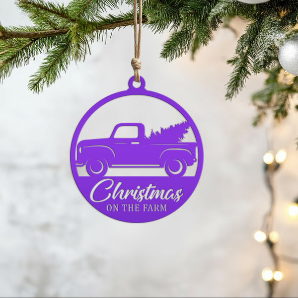 Rustic Metal Truck Carrying Christmas Tree – Unique Holiday Ornament - Gift for Farmer - Stocking Stuffer - Cute Christmas on the Farm Decor