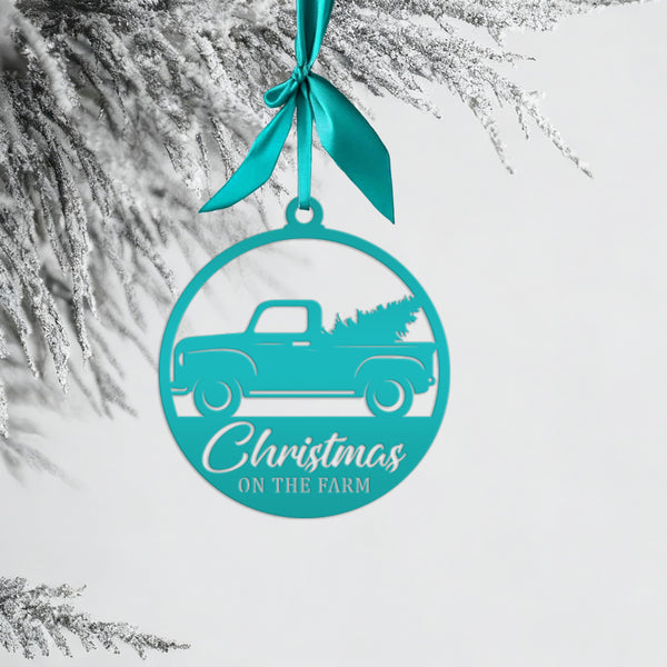 Rustic Metal Truck Carrying Christmas Tree – Unique Holiday Ornament - Gift for Farmer - Stocking Stuffer - Cute Christmas on the Farm Decor