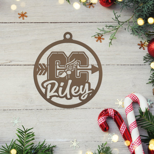 Cross Country Ornaments, Christmas Tree Decorations, Customizable Metal Ornament for runners, Makes a great team gift or senior night gift