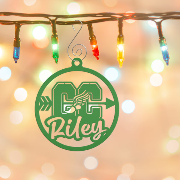 Cross Country Ornaments, Christmas Tree Decorations, Customizable Metal Ornament for runners, Makes a great team gift or senior night gift