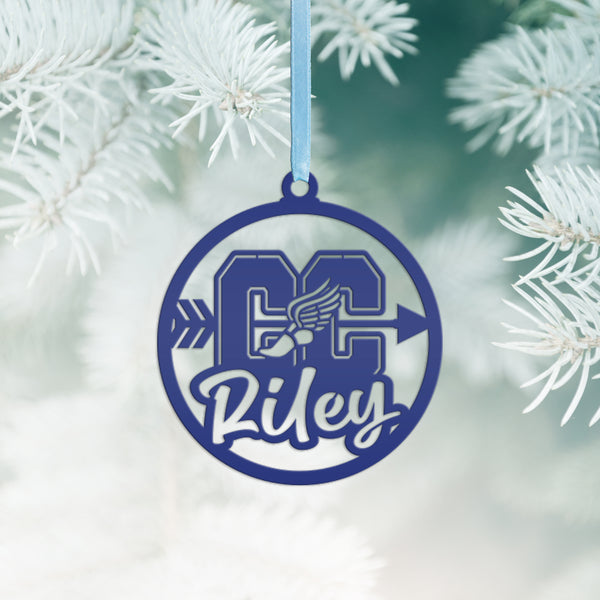 Cross Country Ornaments, Christmas Tree Decorations, Customizable Metal Ornament for runners, Makes a great team gift or senior night gift