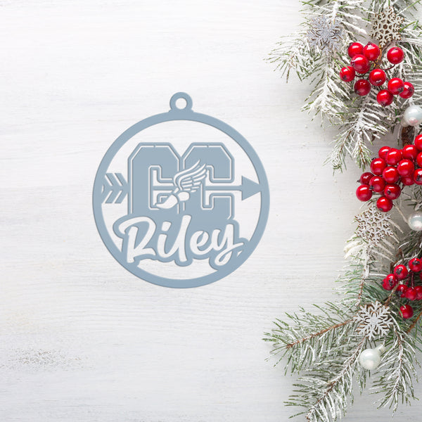 Cross Country Ornaments, Christmas Tree Decorations, Customizable Metal Ornament for runners, Makes a great team gift or senior night gift