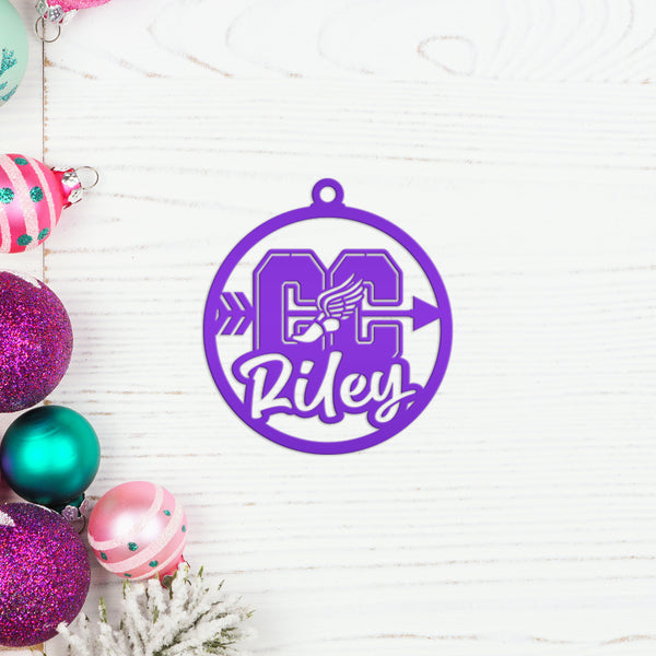 Cross Country Ornaments, Christmas Tree Decorations, Customizable Metal Ornament for runners, Makes a great team gift or senior night gift