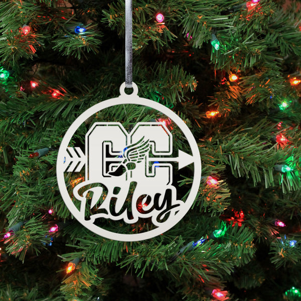 Cross Country Ornaments, Christmas Tree Decorations, Customizable Metal Ornament for runners, Makes a great team gift or senior night gift