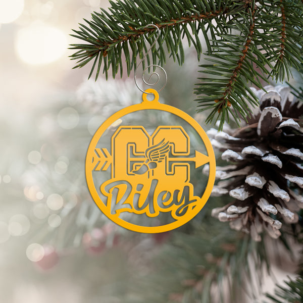 Cross Country Ornaments, Christmas Tree Decorations, Customizable Metal Ornament for runners, Makes a great team gift or senior night gift