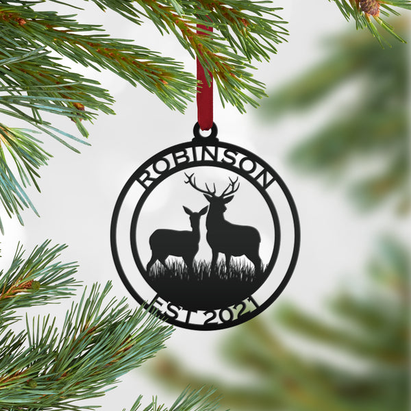 Personalized Name and Established Date Deer Metal Christmas/Holiday Ornament