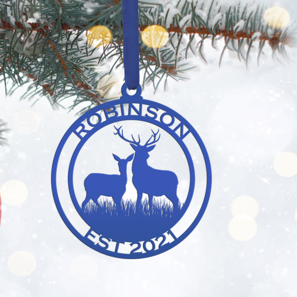 Personalized Name and Established Date Deer Metal Christmas/Holiday Ornament
