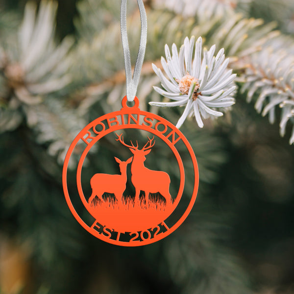 Personalized Name and Established Date Deer Metal Christmas/Holiday Ornament