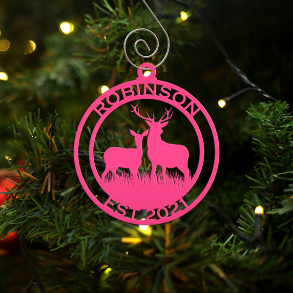 Personalized Name and Established Date Deer Metal Christmas/Holiday Ornament