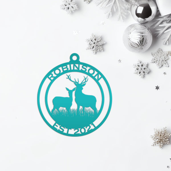 Personalized Name and Established Date Deer Metal Christmas/Holiday Ornament