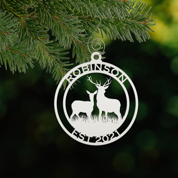Personalized Name and Established Date Deer Metal Christmas/Holiday Ornament