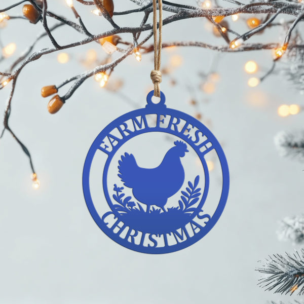 Chicken Ornament - Rustic Christmas Tree Decoration - Farmhouse Style Decor - Metal Ornaments - Laser Cut Holiday Trinket - Farmers Gift
