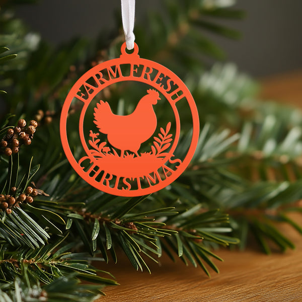 Chicken Ornament - Rustic Christmas Tree Decoration - Farmhouse Style Decor - Metal Ornaments - Laser Cut Holiday Trinket - Farmers Gift