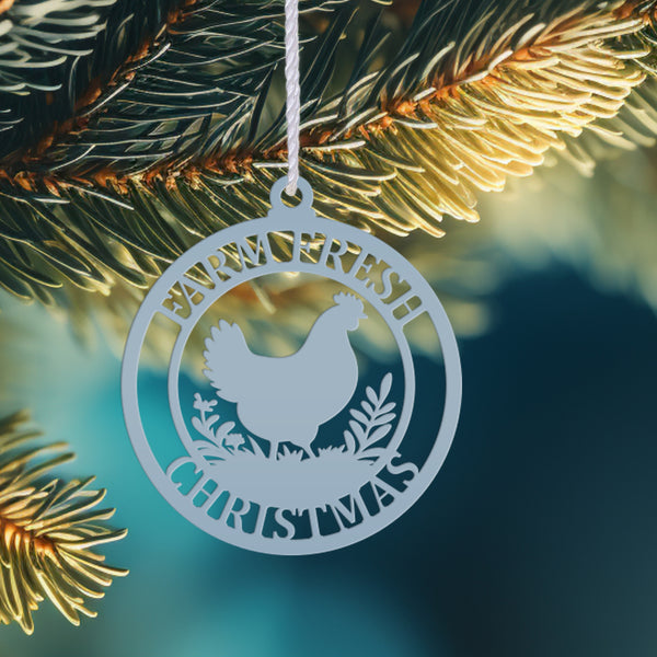Chicken Ornament - Rustic Christmas Tree Decoration - Farmhouse Style Decor - Metal Ornaments - Laser Cut Holiday Trinket - Farmers Gift