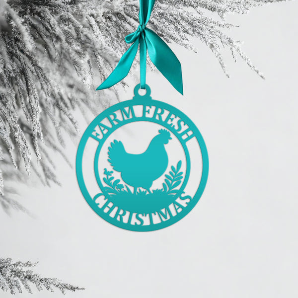 Chicken Ornament - Rustic Christmas Tree Decoration - Farmhouse Style Decor - Metal Ornaments - Laser Cut Holiday Trinket - Farmers Gift