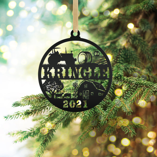 Personalized Family Farm with Year Metal Christmas/Holiday Ornament