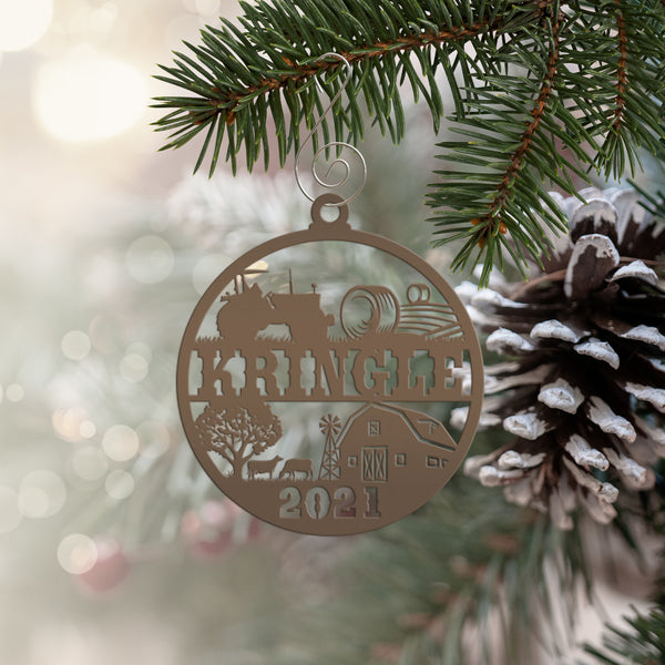 Personalized Family Farm with Year Metal Christmas/Holiday Ornament