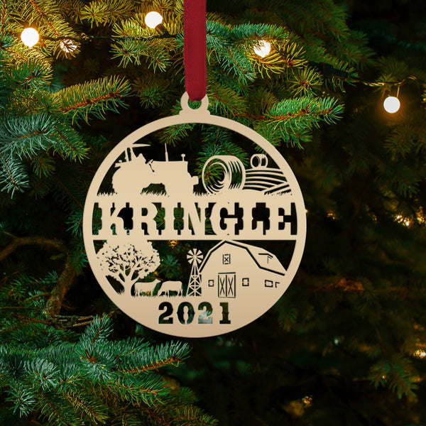 Personalized Family Farm with Year Metal Christmas/Holiday Ornament