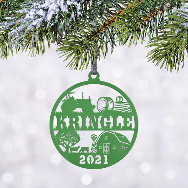Personalized Family Farm with Year Metal Christmas/Holiday Ornament
