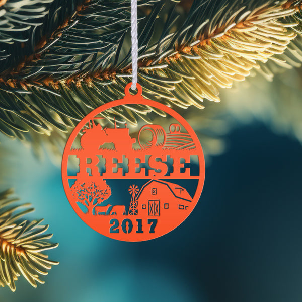 Personalized Family Farm with Year Metal Christmas/Holiday Ornament