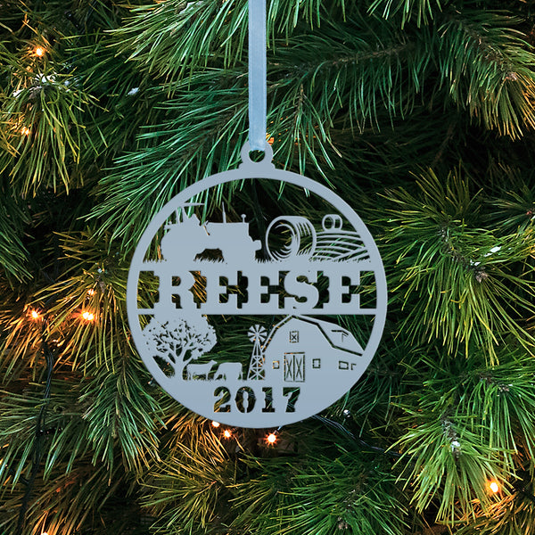Personalized Family Farm with Year Metal Christmas/Holiday Ornament