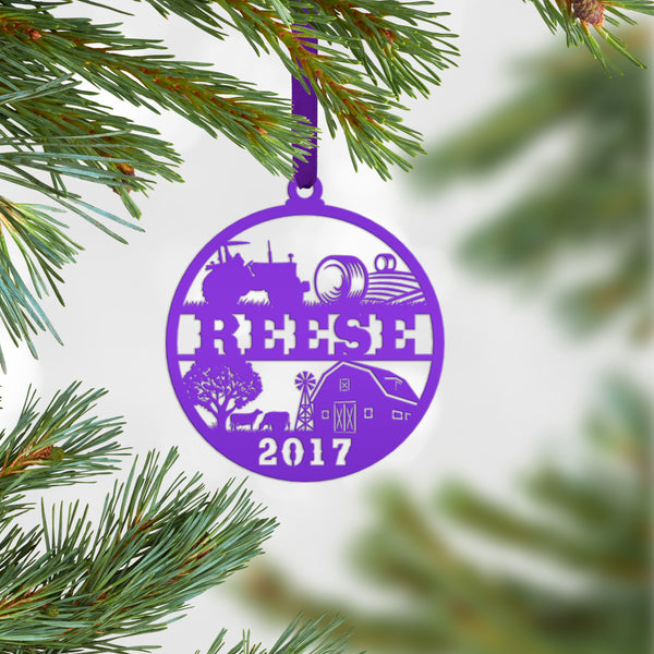 Personalized Family Farm with Year Metal Christmas/Holiday Ornament