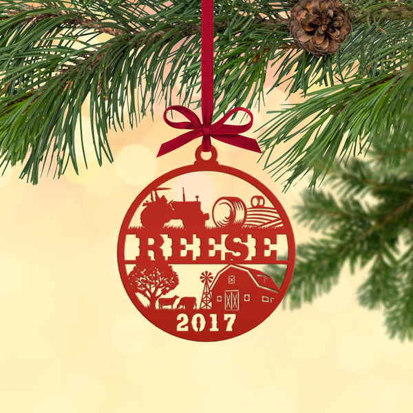 Personalized Family Farm with Year Metal Christmas/Holiday Ornament