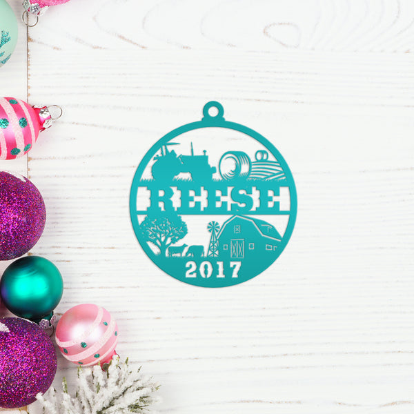 Personalized Family Farm with Year Metal Christmas/Holiday Ornament