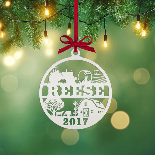 Personalized Family Farm with Year Metal Christmas/Holiday Ornament