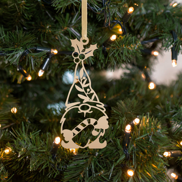 Metal Gnome with Ornament with Candy Cane, Holiday Decor-Gnome Lovers-Gnome Themed Decor